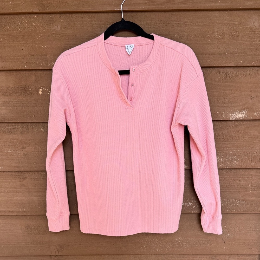 Jasmine & Ginger Soft Pink Henley Lounge Long Sleeve Shirt size S